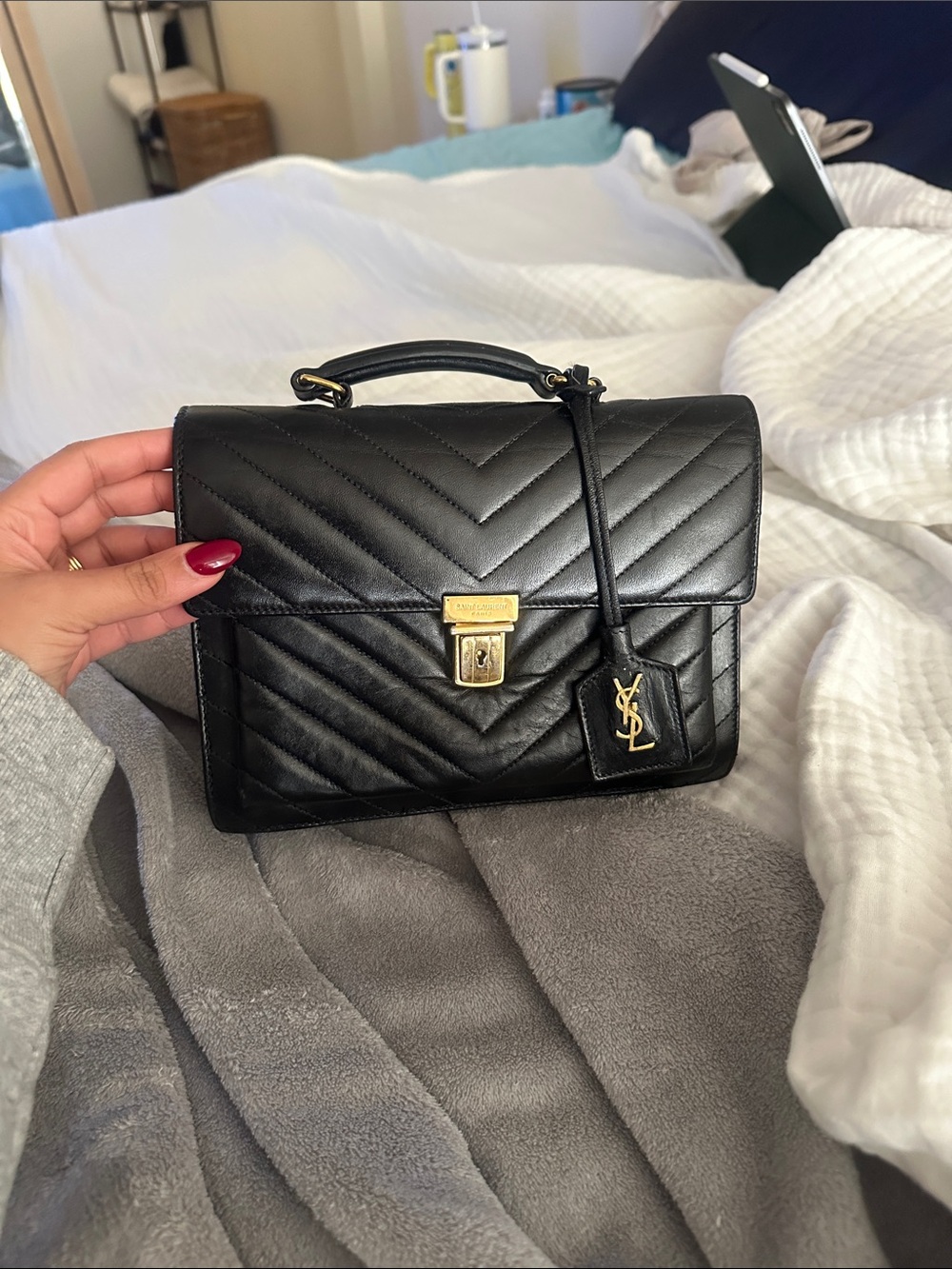 Saint Laurent Black Quilted Leather Top-Handle Bag